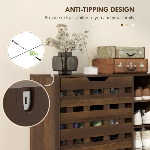 HOMCOM – Armoire à chaussures moderne avec portes creuses et tablettes ouvertes à 5 niveaux, armoire de rangement à chaussures à 21 paires pour