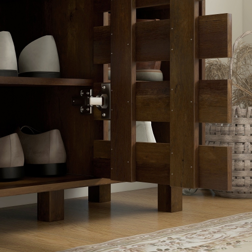 HOMCOM – Armoire à chaussures moderne avec portes creuses et tablettes ouvertes à 5 niveaux, armoire de rangement à chaussures à 21 paires pour