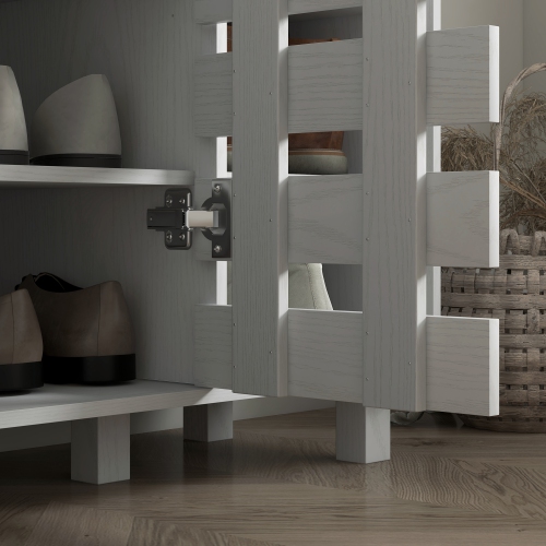 HOMCOM Modern Shoe Cabinet with Hollowed-Out Doors and 5-tier Open Shelves, 21 Pair Shoe Storage Cabinet for Entryway, Hallway, Living Room, White