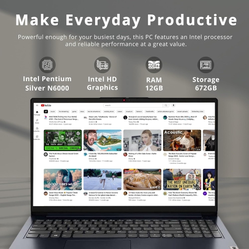 Lenovo IdeaPad 15.6" FHD Laptop for Business, Intel Pentium 4-Core CPU, 672GB Storage(512GB SSD+160GB Docking Station Set), 12GB RAM, 1 Year Office