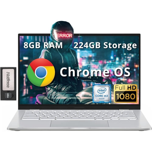 ASUS  14" Fhd Chromebook Laptop, Intel M3-8100Y Processor, 224GB Storage (64GB SSD+ 160GB Docking Station Set), 8GB Ram, Intel HD Graphics, Backlit