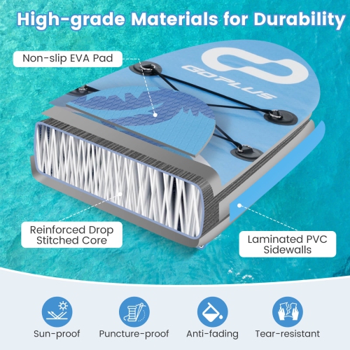 Petite planche à rame gonflable Goplus, planche à rame portative avec anneaux 5&nbsp;deniers pour jeunes et adultes