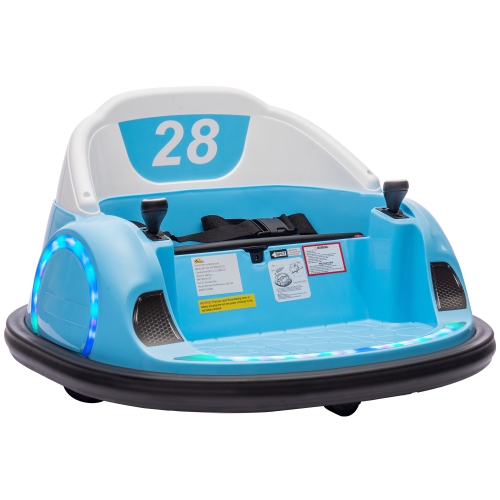 Qaba 12V Bumper Car for Toddlers, Electric Ride On Car with 360 Degree Spin, Remote Control, LED Lights Music Horn, for Ages 1.5-5 Years Old, Light