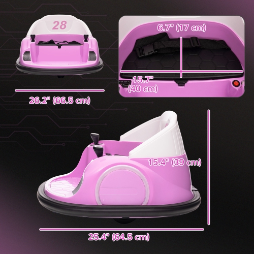 Qaba 12V Bumper Car for Toddlers, Electric Ride On Car with 360 Degree Spin, Remote Control, LED Lights Music Horn, for Ages 1.5-5 Years Old, Pink