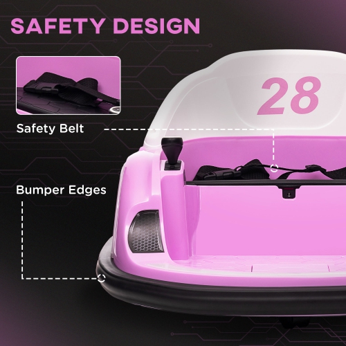 Qaba 12V Bumper Car for Toddlers, Electric Ride On Car with 360 Degree Spin, Remote Control, LED Lights Music Horn, for Ages 1.5-5 Years Old, Pink