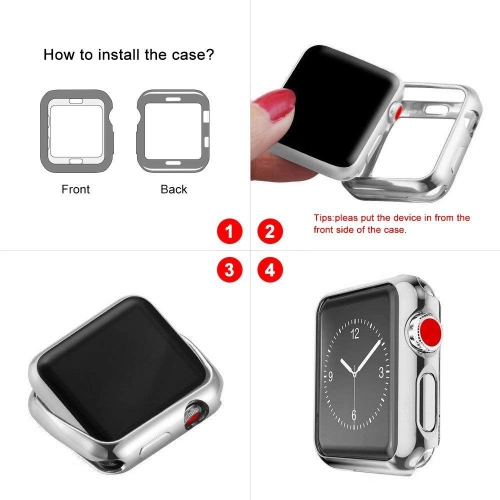 Watch Series 1 2 3 Case 38mm/42mm Smart Watch Cover-42mm soft HD High Sensitivity Screen Protector with TPU All Around Anti-Fall Bumper Protective
