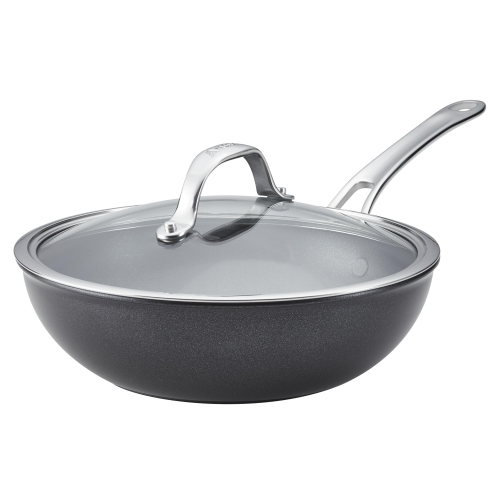 Anolon X SearTech – wok antiadhésif en aluminium pour sauté avec couvercle, 10 po, gris très foncé