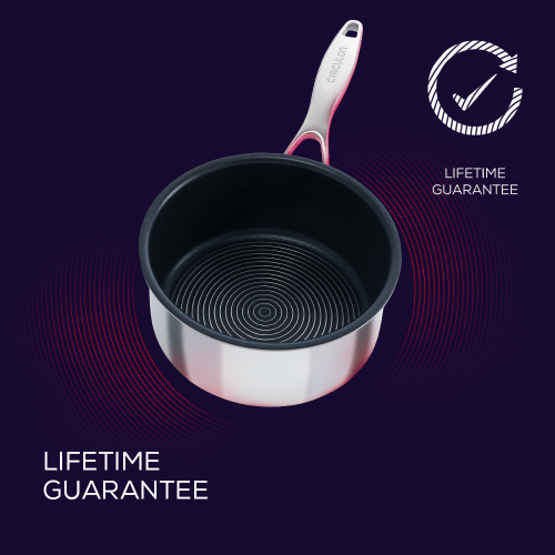 Circulon Clad Stainless Steel Saucepan with Glass Lid and Hybrid SteelShield and Nonstick Technology, 2-Quart, 1.9L, S..