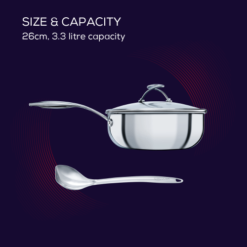 Circulon Clad Stainless Steel Chef Pan and Utensil Set with Hybrid SteelShield™ and Nonstick Technology, 3-Piece, Si..