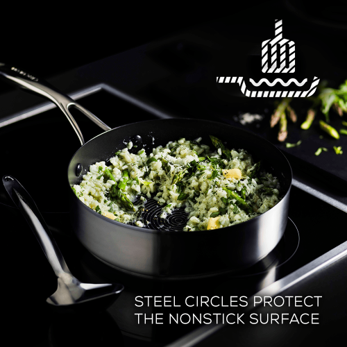 Circulon Clad Stainless Steel Chef Pan and Utensil Set with Hybrid SteelShield™ and Nonstick Technology, 3-Piece, Si..