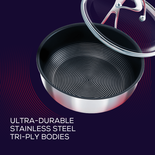Circulon Clad Stainless Steel Chef Pan and Utensil Set with Hybrid SteelShield™ and Nonstick Technology, 3-Piece, Si..
