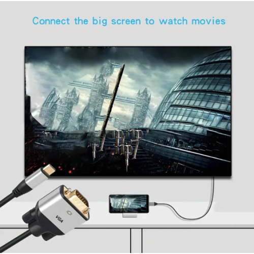 Adaptateur convertisseur USB type C vers VGA 1080P pour projecteur UHD pour ordinateur portatif