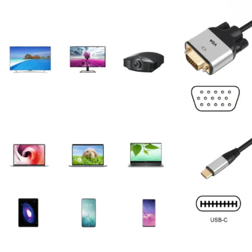 Adaptateur convertisseur USB type C vers VGA 1080P pour projecteur UHD pour ordinateur portatif