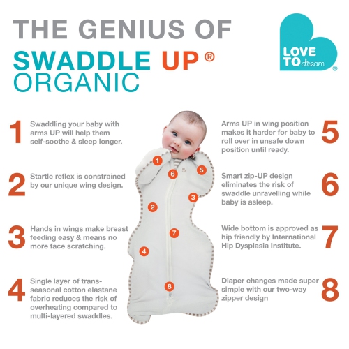 Couverture à emmailloter biologique 1,0 tog Swaddle UP DE Love To Dream - Crème