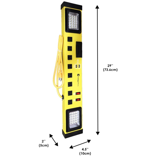 Xtricity - Heavy Duty 8 Outlet Power Strip with LED Lights and Phone Holder, Yellow