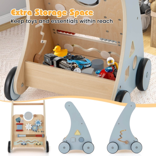 Costway Wooden Baby Walker Push & Pull Walker with Multi-Activity Learning Center