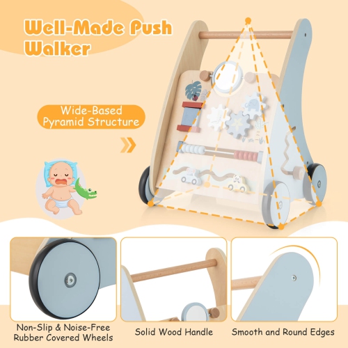 Costway Wooden Baby Walker Push & Pull Walker with Multi-Activity Learning Center