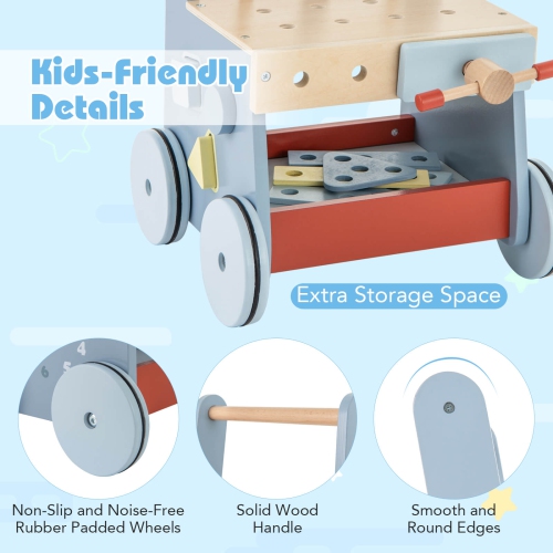 Marcheur en bois 2-en-1 pour bébé de Costway avec centre multi-activités et jouets de rangement en bas