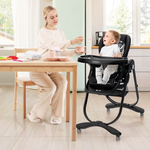 Chaise haute de Costway pour bébés et tout-petits avec repose-pieds à hauteur réglable sur roulettes
