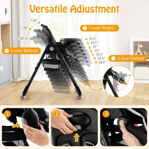 Chaise haute de Costway pour bébés et tout-petits avec repose-pieds à hauteur réglable sur roulettes