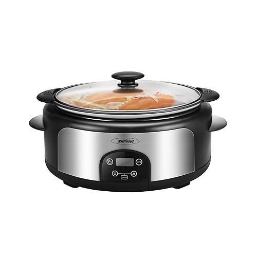 6QT Slow Cooker, Nonstick Oval Pot with Locking Lid, Delay Timer, 3 Temperature Modes, 8 Pre-Set Functions