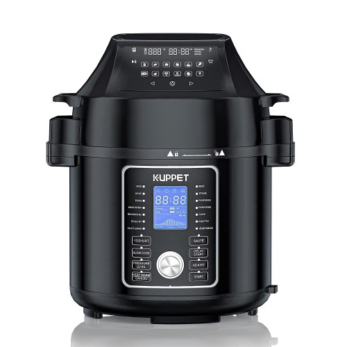 KUPPET 2 in 1 Electric Pressure Cooker with Air Fryer Lid, 17 Preset Cooking Functions, 6 Quart, Stainless Steel Slow Cooker, Rice Cooker, Steamer, S