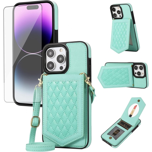 BRANDED  Iphone 15 Pro Max 6.7 Inch Wallet Case – [Screen Protector, Mirror Card Holder, Crossbody]