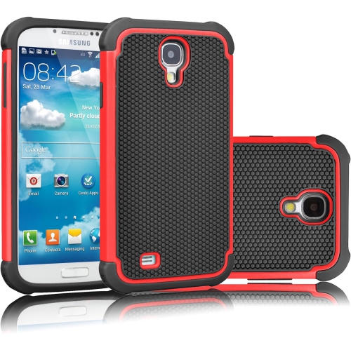 Samsung Galaxy S4 Case – [(TM) Tmajor Series, Red/Black, Shock Absorbing Hybrid, Rubber Plastic, Impact Defender, Rugged]