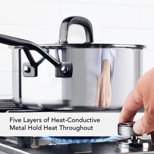 KitchenAid 5-Ply Clad Stainless Steel Saucepan with Lid, 3-Quart, Polished Stainless Steel