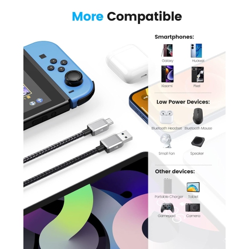 USB A to USB C Cable – [3A Fast Charging, Nylon Braided Type C, Compatible with iPhone]