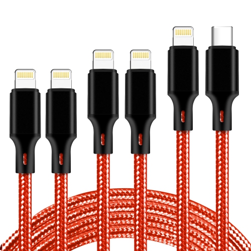iPhone Charger Cable – [5 Pack, USB C to Lightning, 3/3/6/6/10FT, Apple MFi Certified, Power Delivery, Fast Charging] - Red