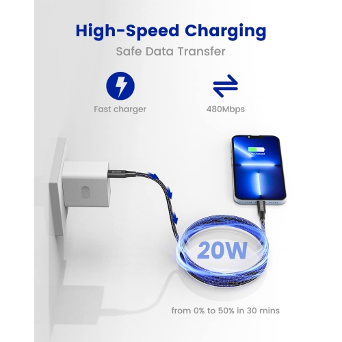 iPhone Charger Cord – [Extra Long, 16Ft, MFi Certified, 16 Ft, USB C to Lightning, Fast Charging, Nylon Braided] - Black