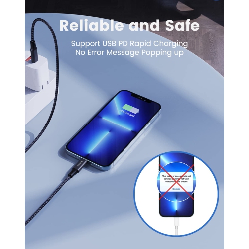 iPhone Charger Cord – [Extra Long, 16Ft, MFi Certified, 16 Ft, USB C to Lightning, Fast Charging, Nylon Braided] - Black