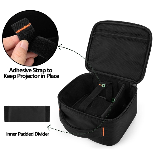 Étui de projecteur compatible avec le mini projecteur QKK, DR. J Professional, XGIMI Halo, mini sac de transport pour projecteur et accessoires, noir