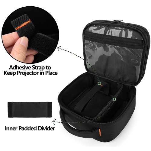Étui de projecteur à deux couches avec séparateur amovible, mini sac de transport pour projecteur compatible avec mini projecteur QKK, Halo XGIMI,