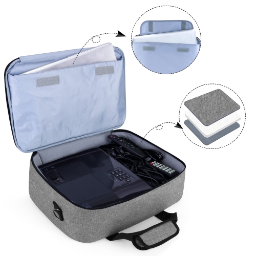 Projector Case, Projector Bag with Protective Laptop Sleeve, Projector Carrying Case with Accessories Pockets, Gray