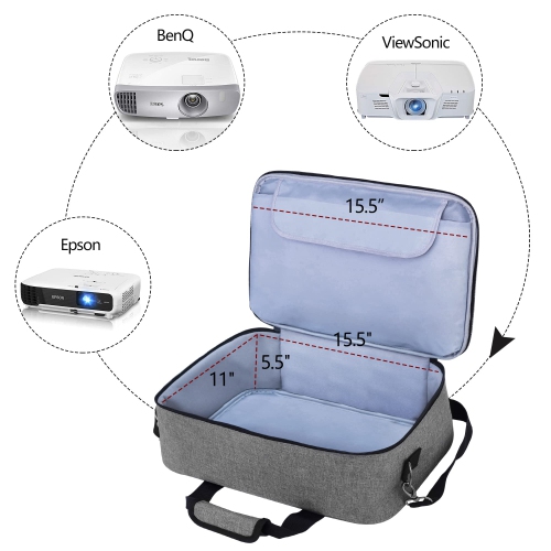 Projector Case, Projector Bag with Protective Laptop Sleeve, Projector Carrying Case with Accessories Pockets, Gray