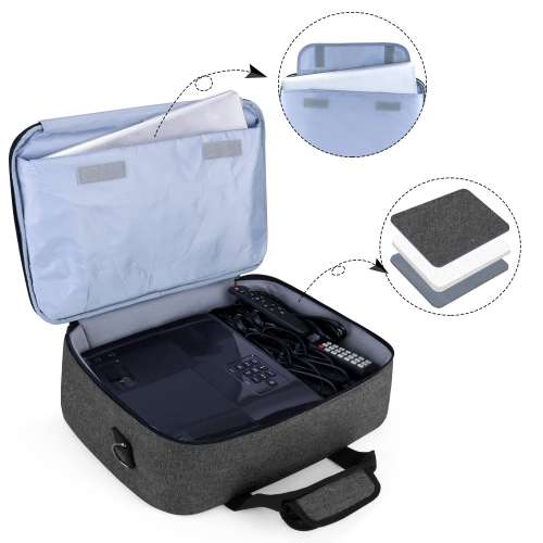 Projector Case, Projector Bag with Protective Laptop Sleeve, Projector Carrying Case with Accessories Pockets, Black