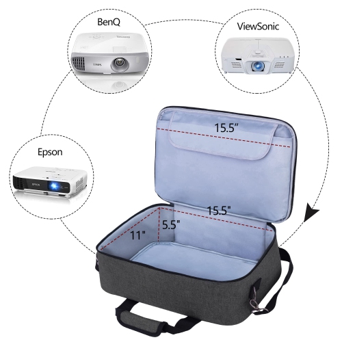 Projector Case, Projector Bag with Protective Laptop Sleeve, Projector Carrying Case with Accessories Pockets, Black