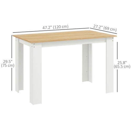 HOMCOM 47" Dining Table for 4-6 People, Modern Rectangular Kitchen Table with Wood Effect for Dining Room, Living Room, Oak