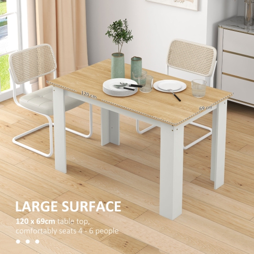 HOMCOM 47" Dining Table for 4-6 People, Modern Rectangular Kitchen Table with Wood Effect for Dining Room, Living Room, Oak