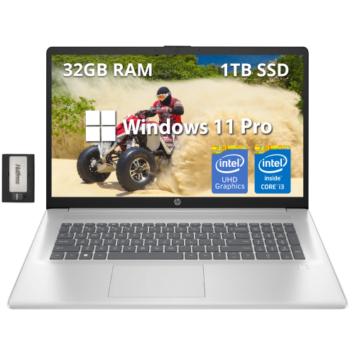 HP 17.3" FHD Business Laptop, Intel Core i3-N305 Processor, 1TB SSD, 32GB RAM, Intel UHD Graphics, Full-Size KB, Webcam, WiFi 6, Win 11 Pro, Silver,
