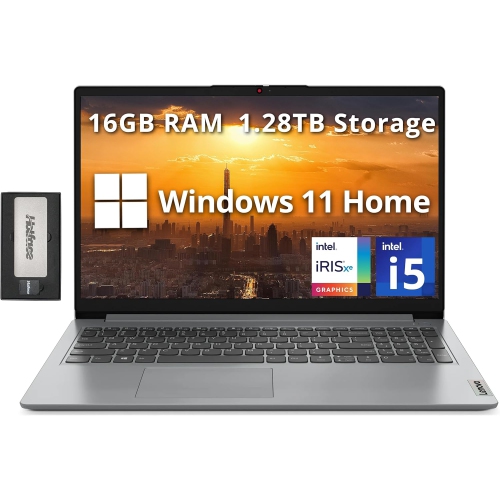Lenovo IdeaPad 1i 15.6" FHD Business Laptop, Intel i5-1235U, 1.28TB Storage 1TB SSD+288GB Docking Station Set), 16GB RAM, Intel Iris Xe Graphics,