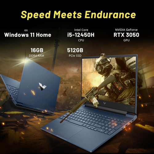 HP Victus 15.6" FHD 144Hz Gaming Laptop, Intel Core i5-12450H, 512GB PCIe SSD, 16GB RAM, NVIDIA GeForce RTX 3050, Backlit Keyboard, Windows 11, Blue,