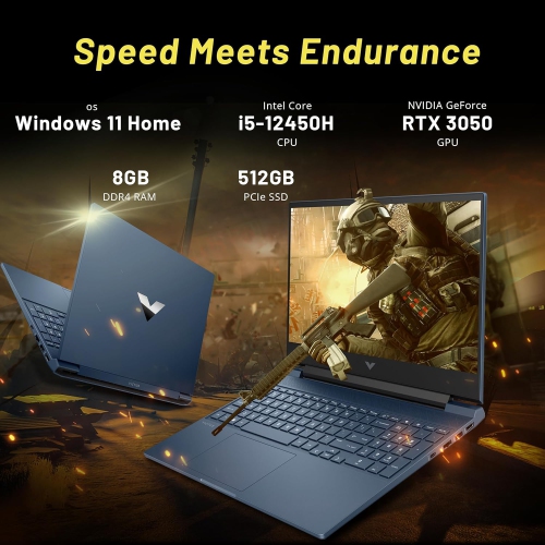 HP Victus 15.6" FHD 144Hz Gaming Laptop, Intel Core i5-12450H, 512GB PCIe SSD, 8GB RAM, NVIDIA GeForce RTX 3050, Backlit Keyboard, Windows 11, Blue,