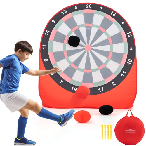 COSTWAY  Large Dart Board for Kids With 4 Kick Balls, Carrying Bag Giant Outdoor Kick