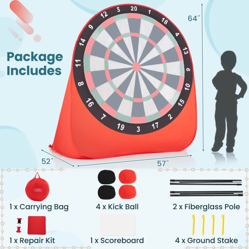 Costway Large Dart Board for Kids with 4 Kick Balls, Carrying Bag Giant Outdoor Kick