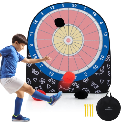 Costway Large Dart Board for Kids with 4 Kick Balls, Carrying Bag Giant Outdoor Kick