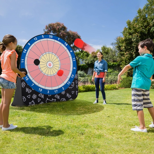 Costway Large Dart Board for Kids with 4 Kick Balls, Carrying Bag Giant Outdoor Kick