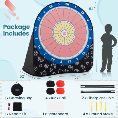 Costway Large Dart Board for Kids with 4 Kick Balls, Carrying Bag Giant Outdoor Kick